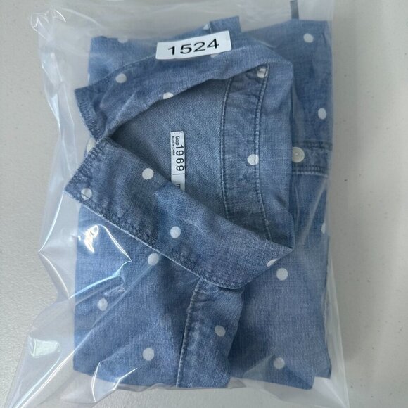 Gap 1969 Denim Boyfriend Shirt Blue Polka Dot Button up Cotton Size M - Picture 2 of 10